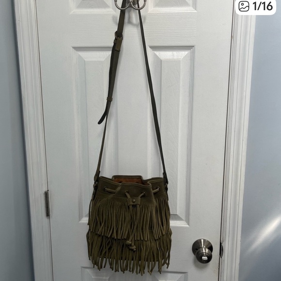 PATRICIA NASH Fringe Suede Bucket Bag - Olive Green - Picture 3 of 11